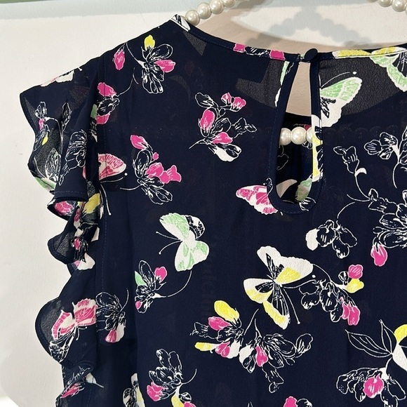 ModCloth ruffle short sleevebutterfly floral top size xxs women’s navy top new - Picture 8 of 9